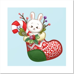 Bunny Christmas Sock Posters and Art
